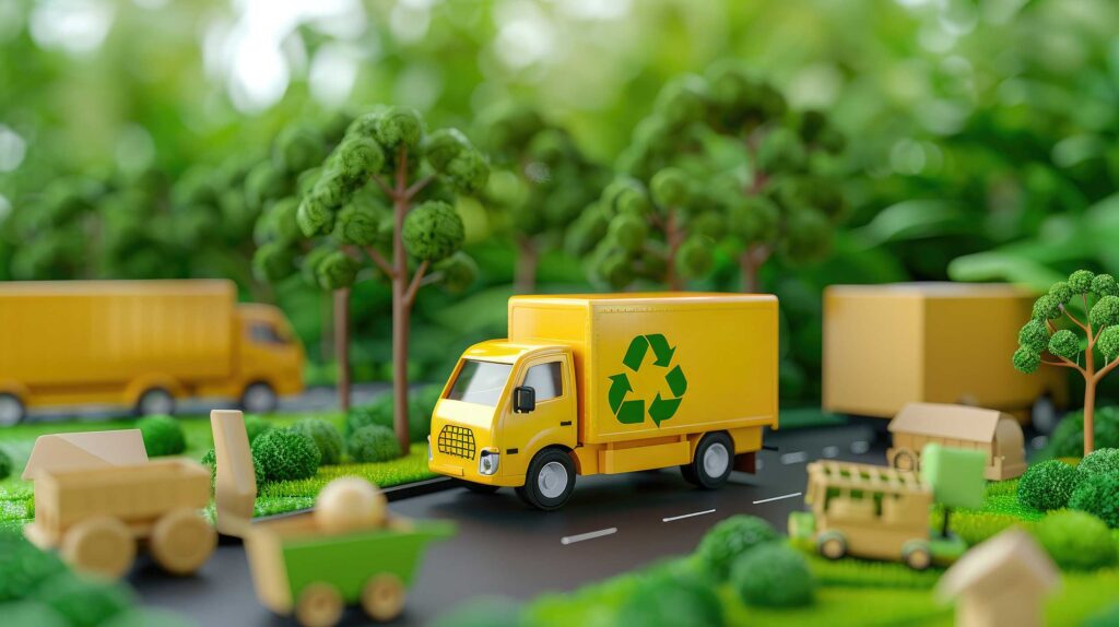 camion de déménagement avec le symbole "reyclage" pour illustrer la logistique verte